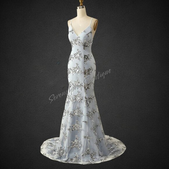 Lazun Dresses & Skirts - Sparkling Silver Paillettes Sequin Mermaid Strappy Maxi Prom Formal Ball Gown